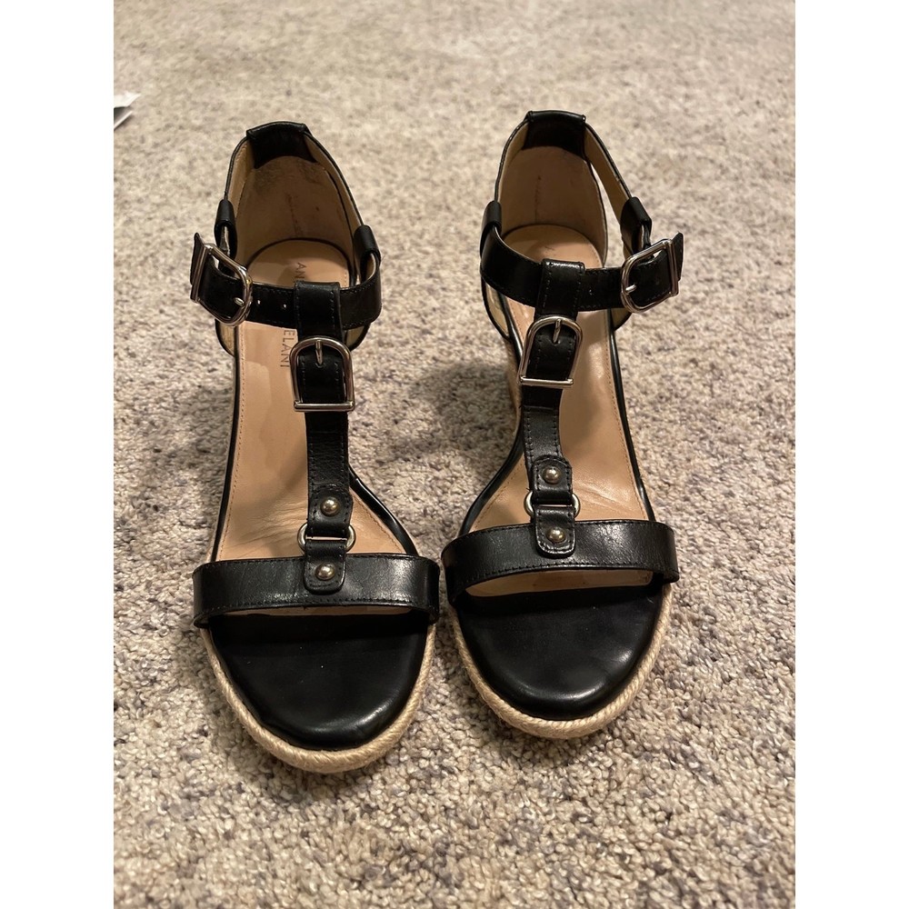 Antonio Melani Black Leather Wedge Sandals 8M